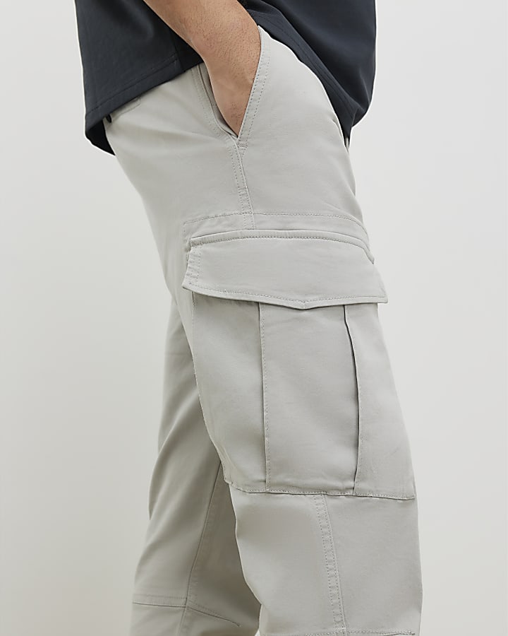 Grey Skinny Fit Cargo Trousers