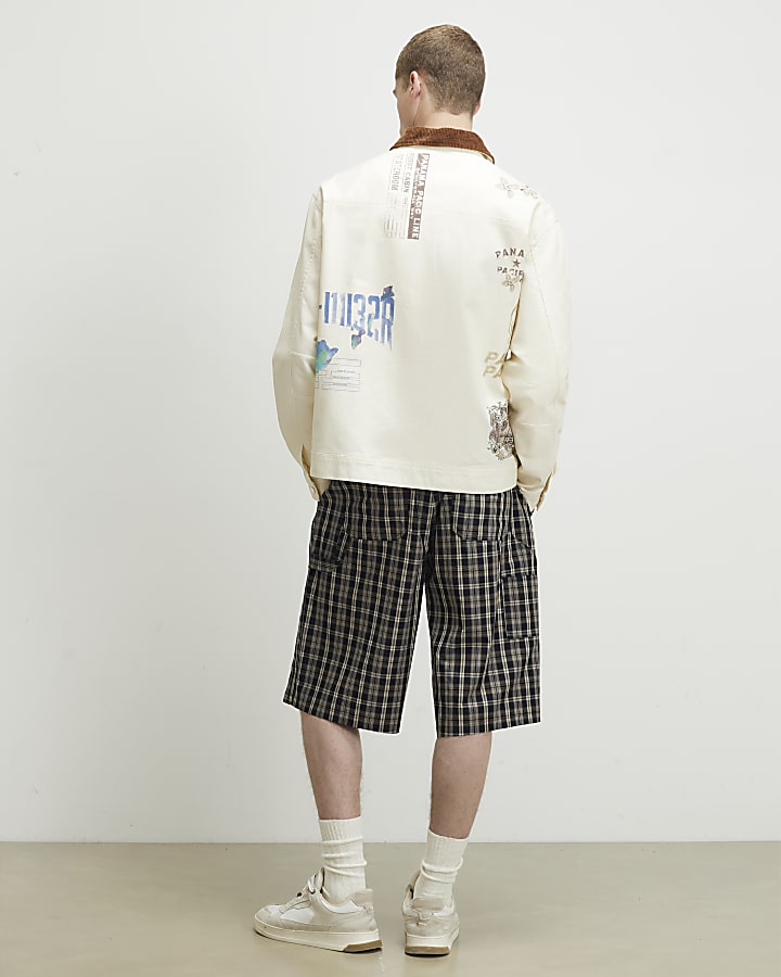 Cream Contrast Collar Badged Jacket