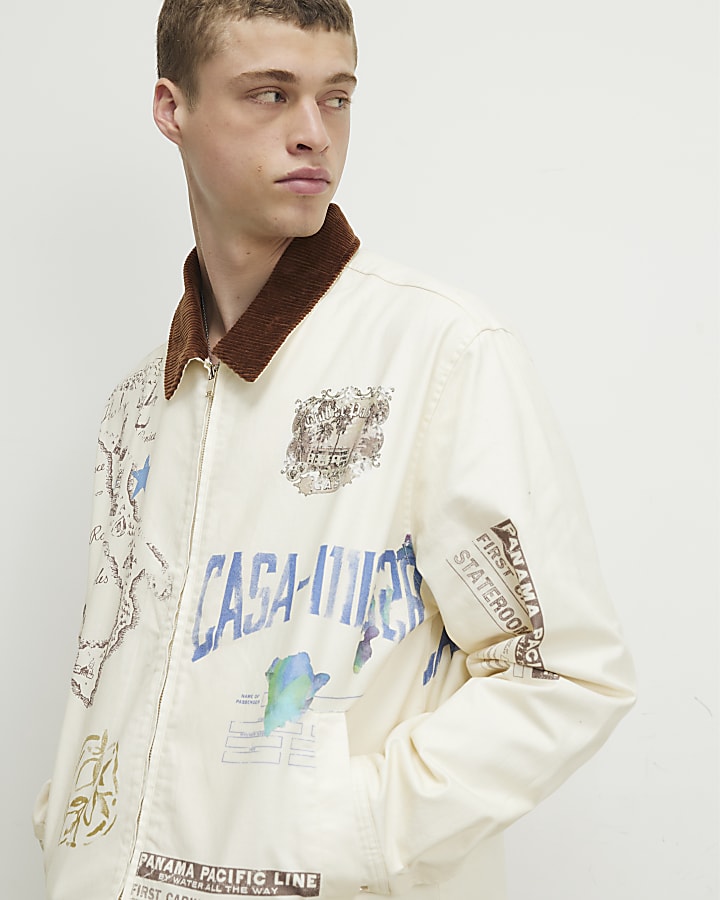 Cream Contrast Collar Badged Jacket