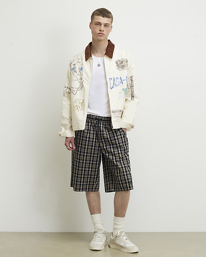 Cream Contrast Collar Badged Jacket