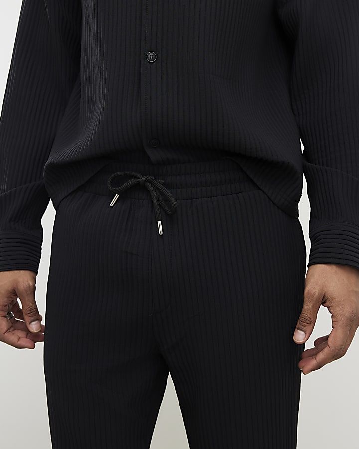 Black Slim Fit Plisse Joggers
