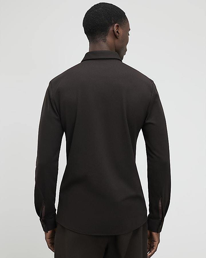 Brown Muscle Fit Pique Shirt