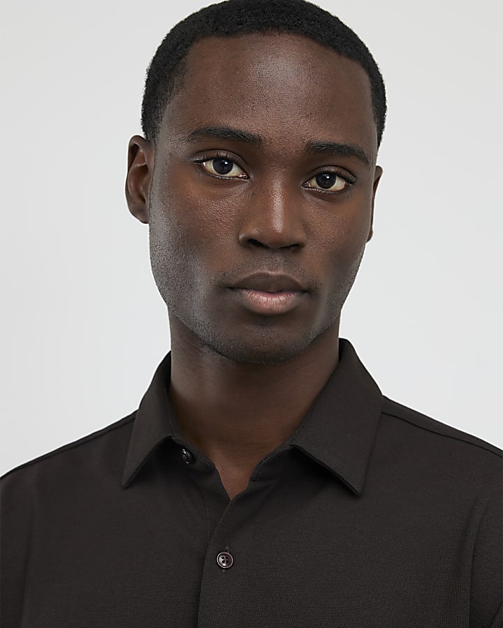 Brown Muscle Fit Pique Shirt