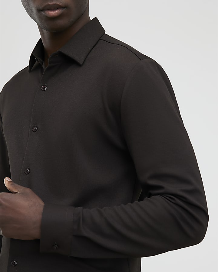 Brown Muscle Fit Pique Shirt