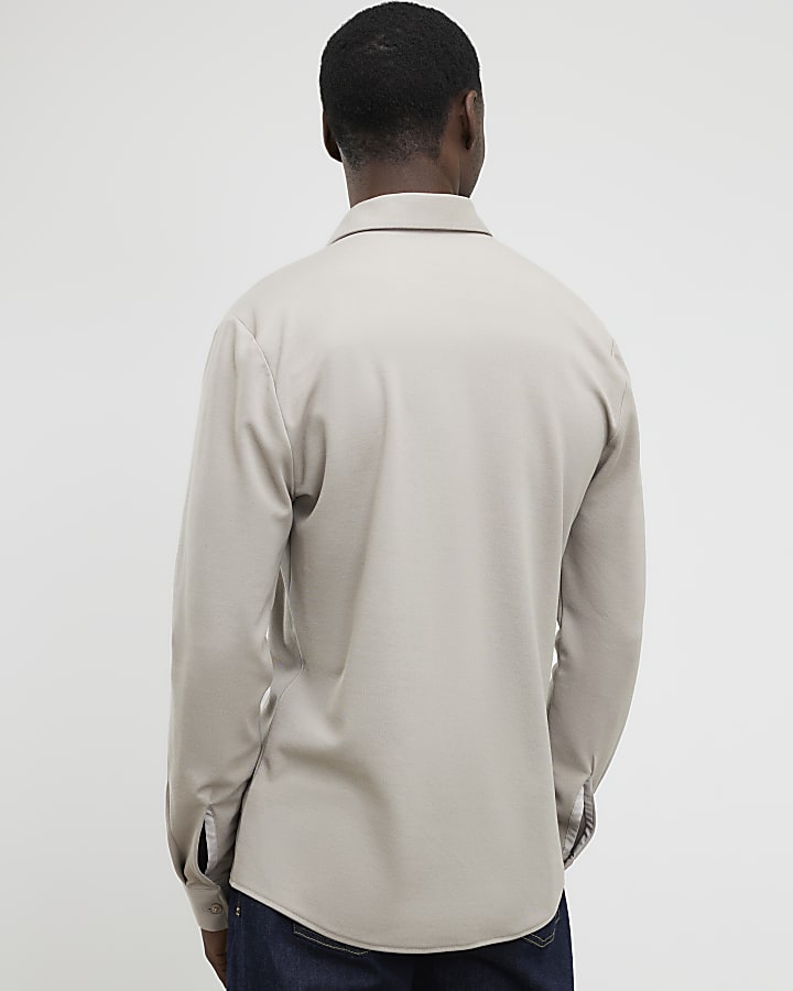 Beige Muscle Fit Pique Casual Shirt