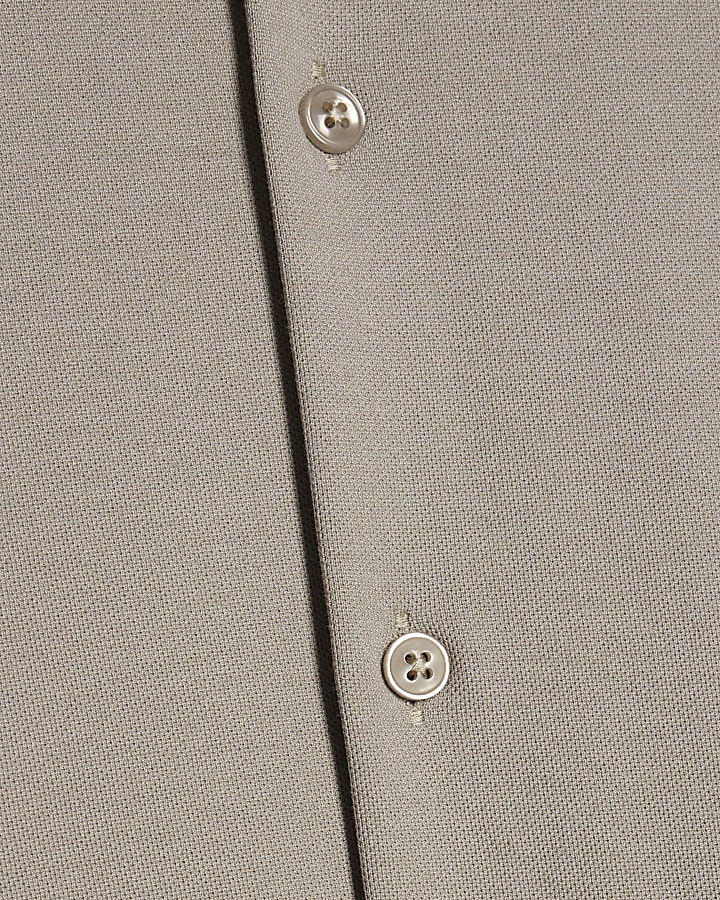 Beige Muscle Fit Pique Casual Shirt