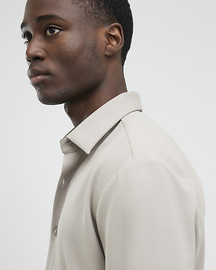 Beige Muscle Fit Pique Casual Shirt