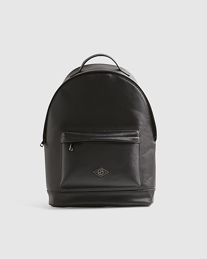 Black Textured Faux Leather Backpack