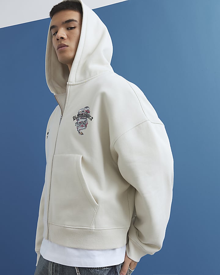 Cream Oversized Fit Japanese Kamakura Hoodie