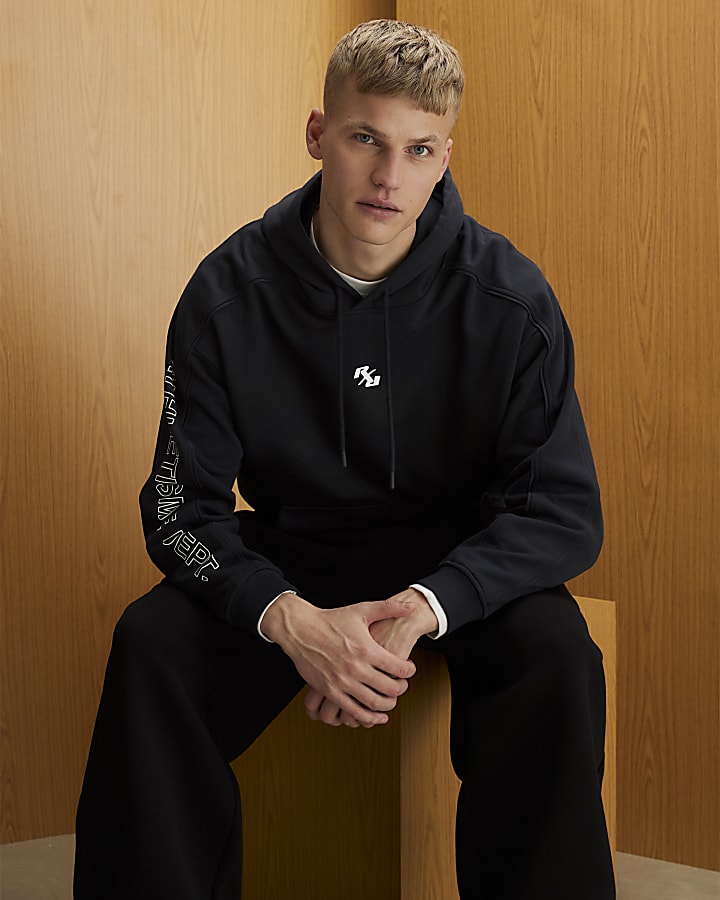 Black Oversized Fit RXR Dept Hoodie