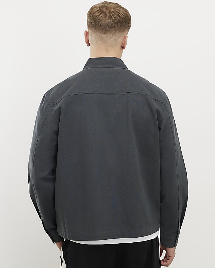 Grey Regular Fit Double Pocket Zip Overshirt