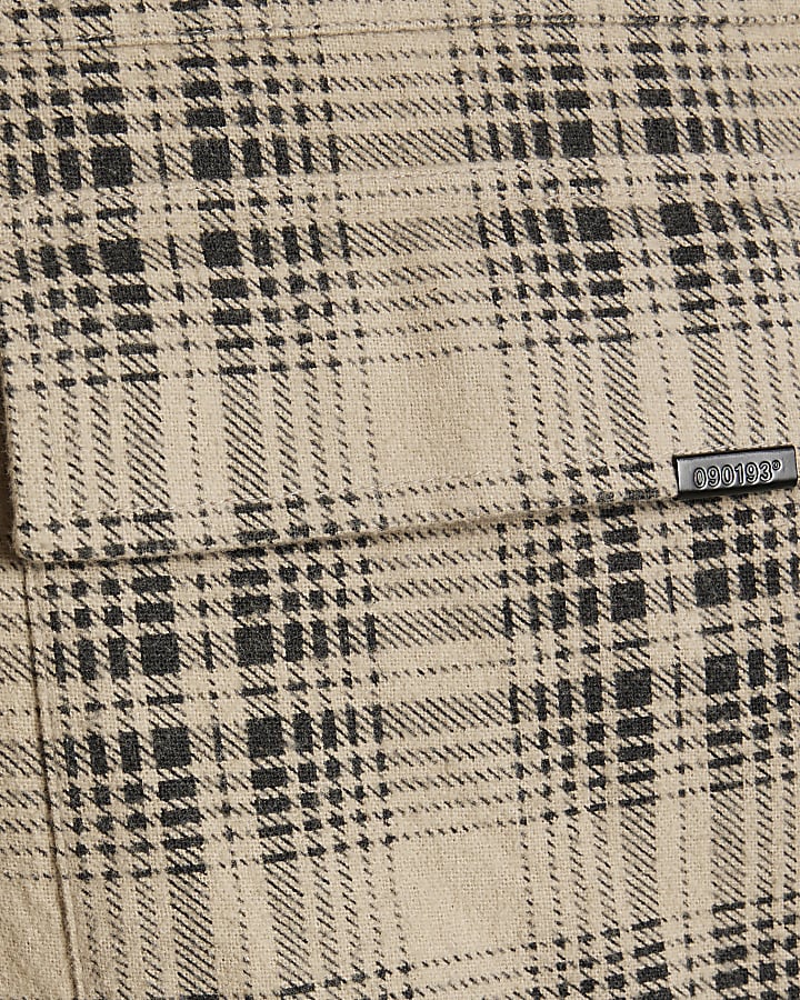 Beige Regular Fit Zip Through Check Overshirt