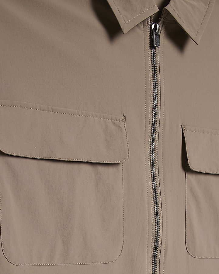 Beige Muscle Fit Zip Shirt