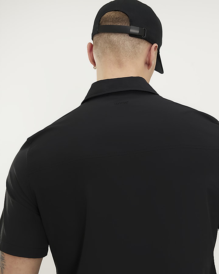 Black Muscle Fit Zip Shirt