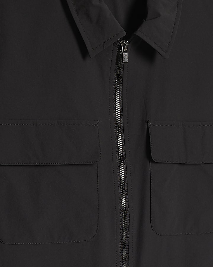 Black Muscle Fit Zip Shirt