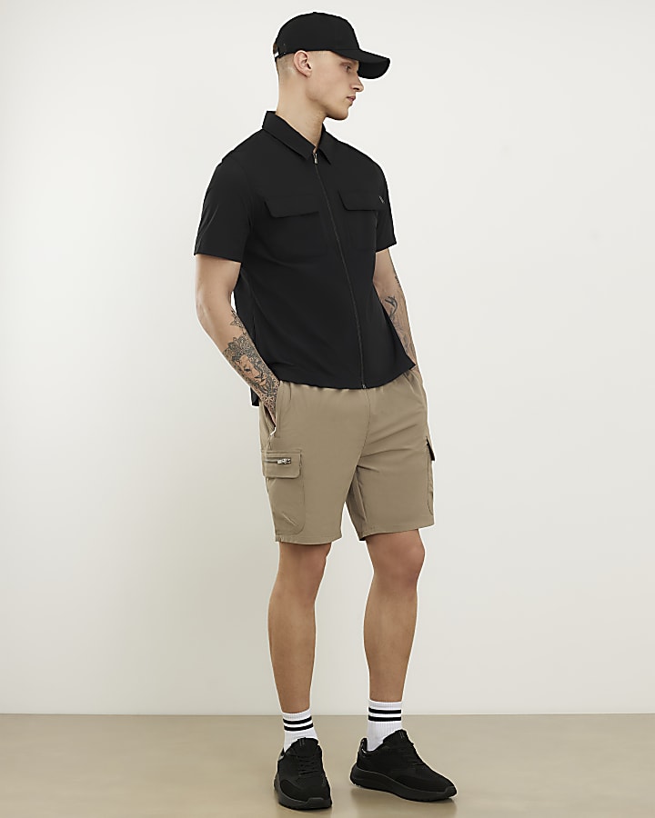 Black Muscle Fit Zip Shirt