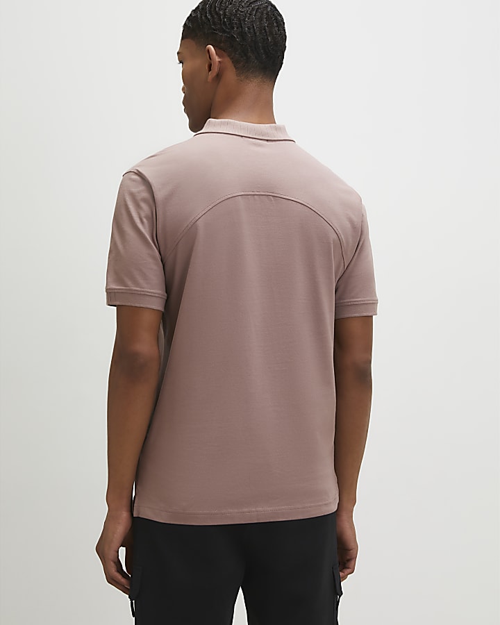 Pink Slim Fit Pique Badge Polo Shirt