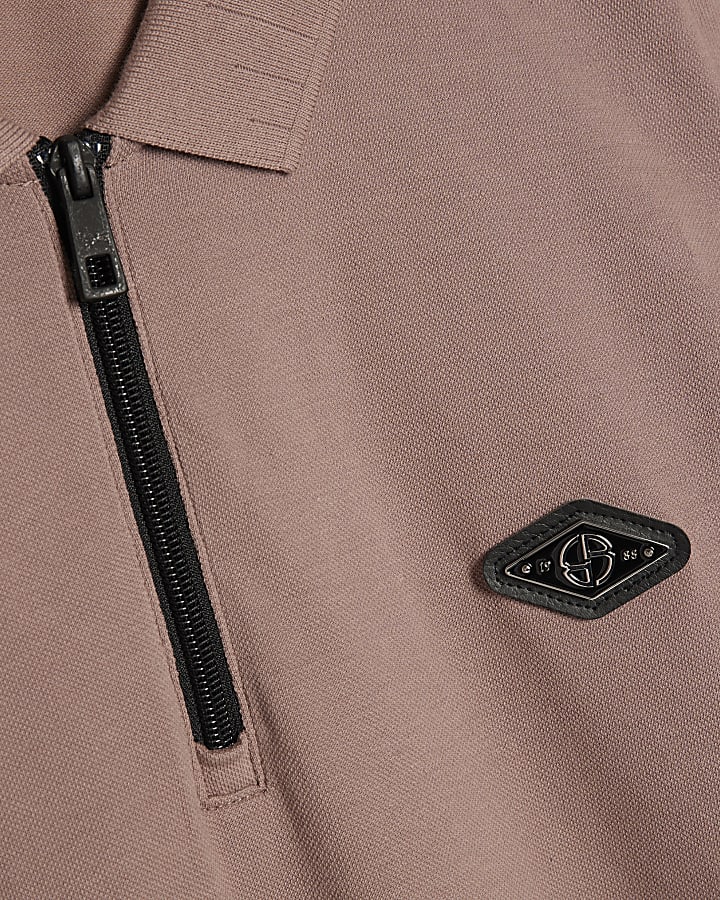 Pink Slim Fit Pique Badge Polo Shirt