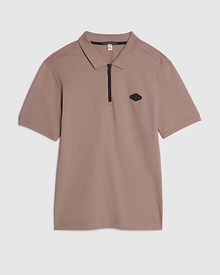 Pink Slim Fit Pique Badge Polo Shirt