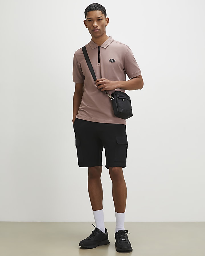 Pink Slim Fit Pique Badge Polo Shirt