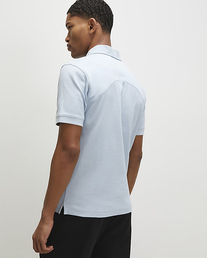 Blue Slim Fit Textured Polo Shirt