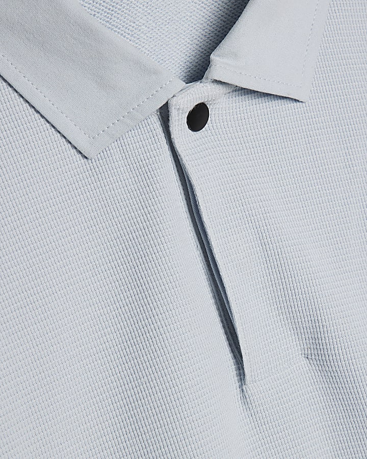 Blue Slim Fit Textured Polo Shirt