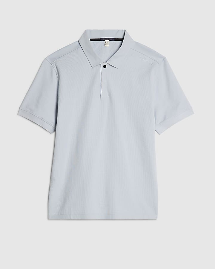 Blue Slim Fit Textured Polo Shirt