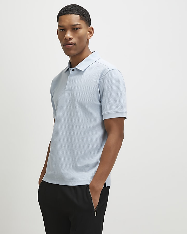 Blue Slim Fit Textured Polo Shirt