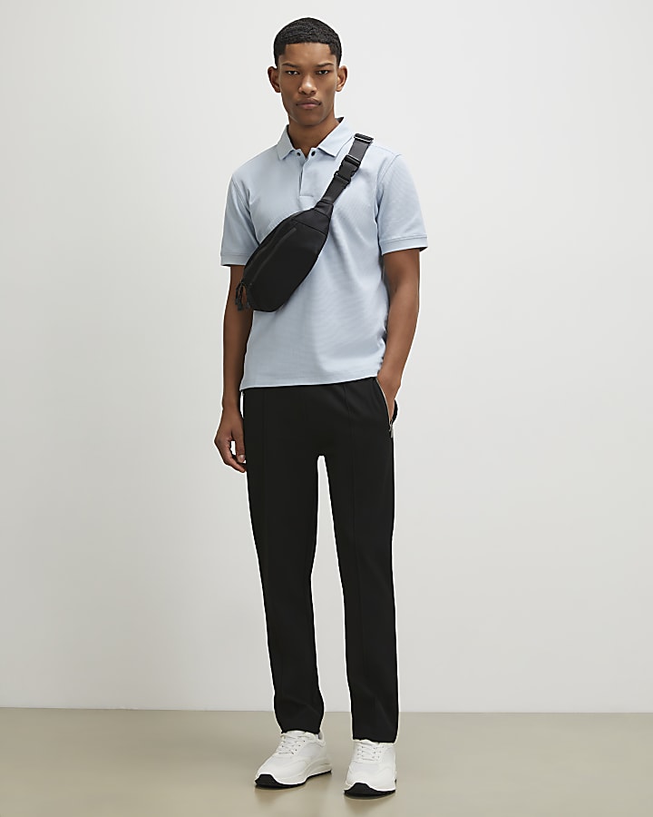 Blue Slim Fit Textured Polo Shirt