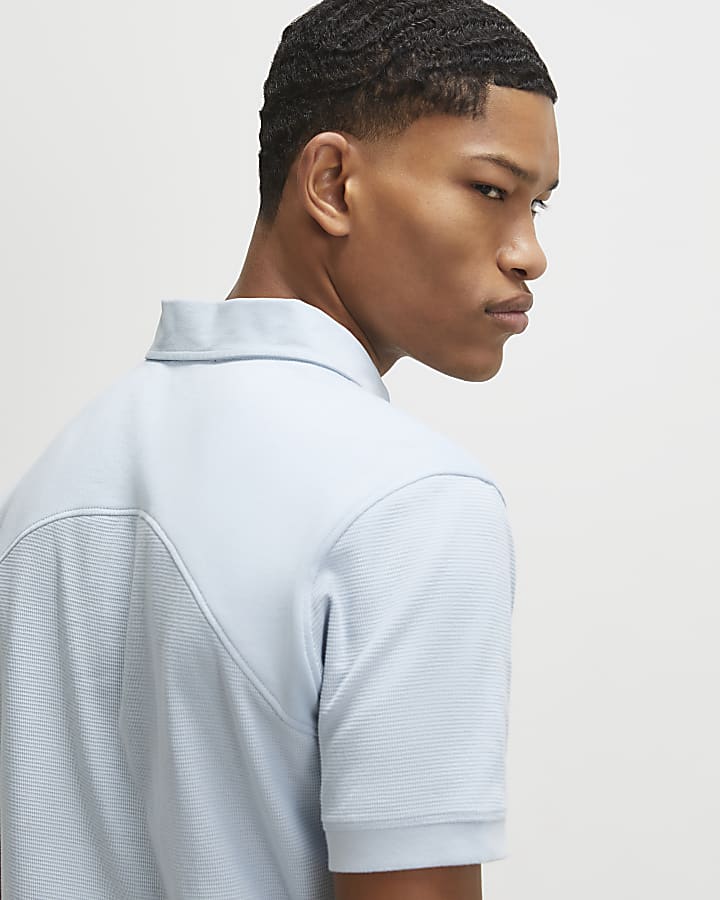 Blue Slim Fit Textured Polo Shirt