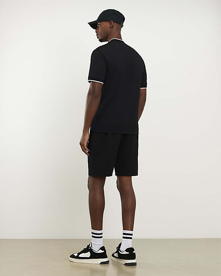 Black Slim Fit Textured Tipped Shorts