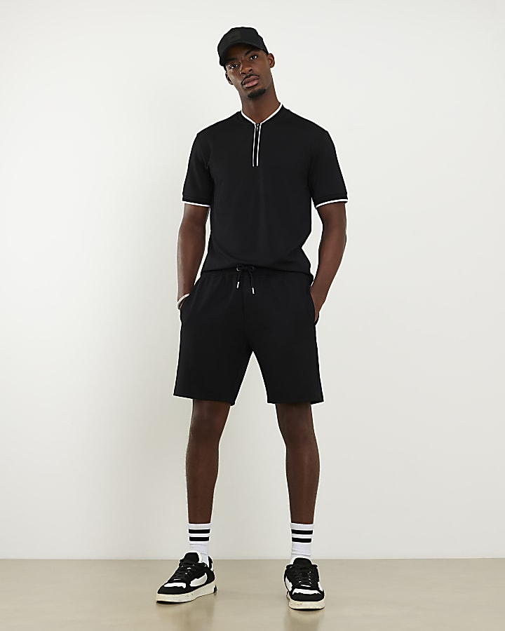 Black Slim Fit Textured Tipped Shorts