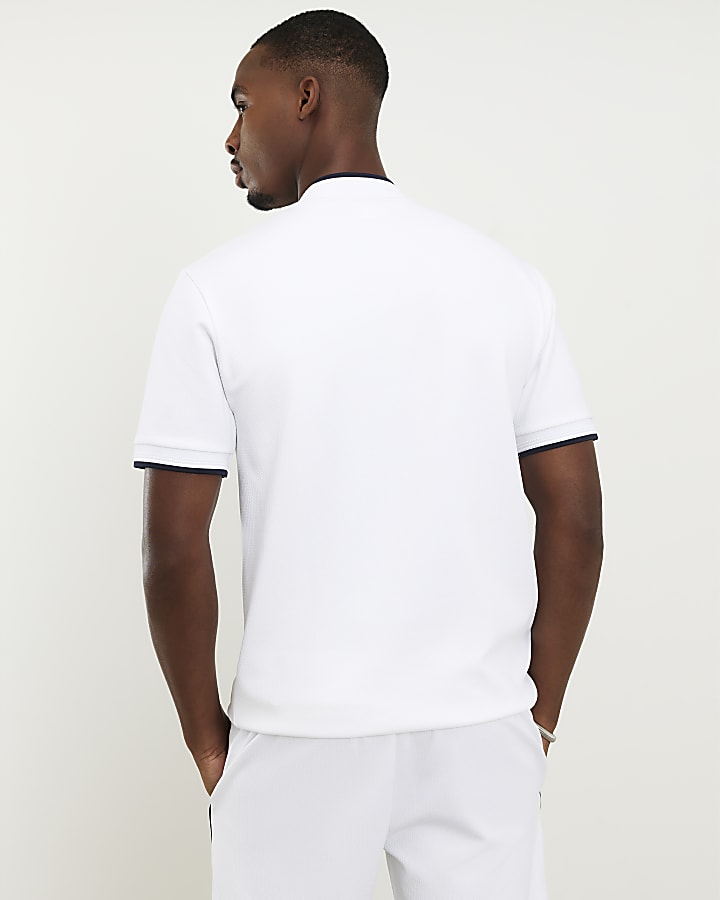 White Slim Fit Tipped Baseball Shirt