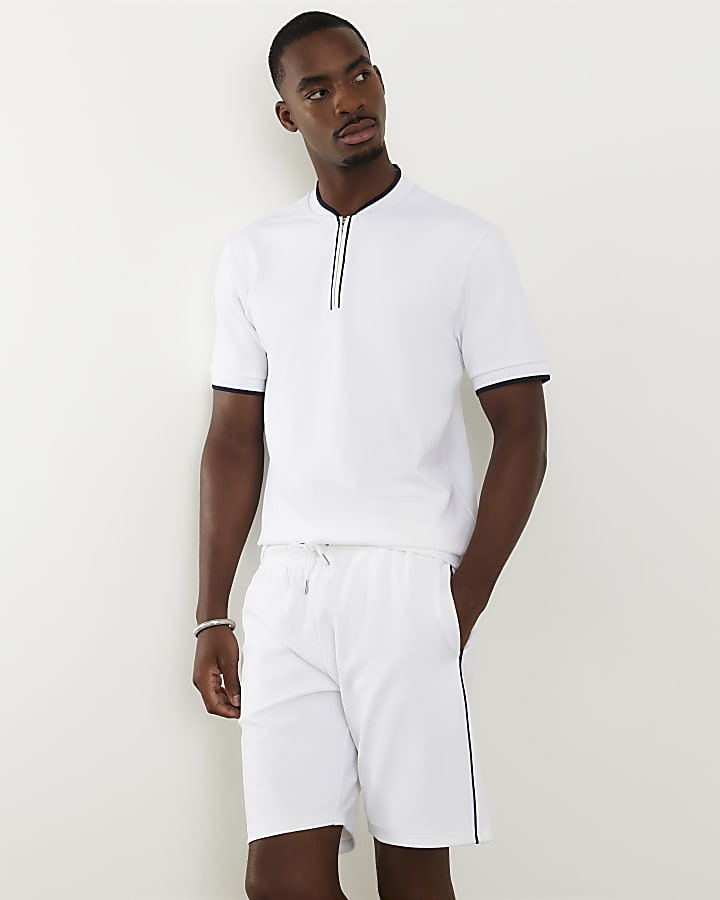 White Slim Fit Tipped Baseball Shirt