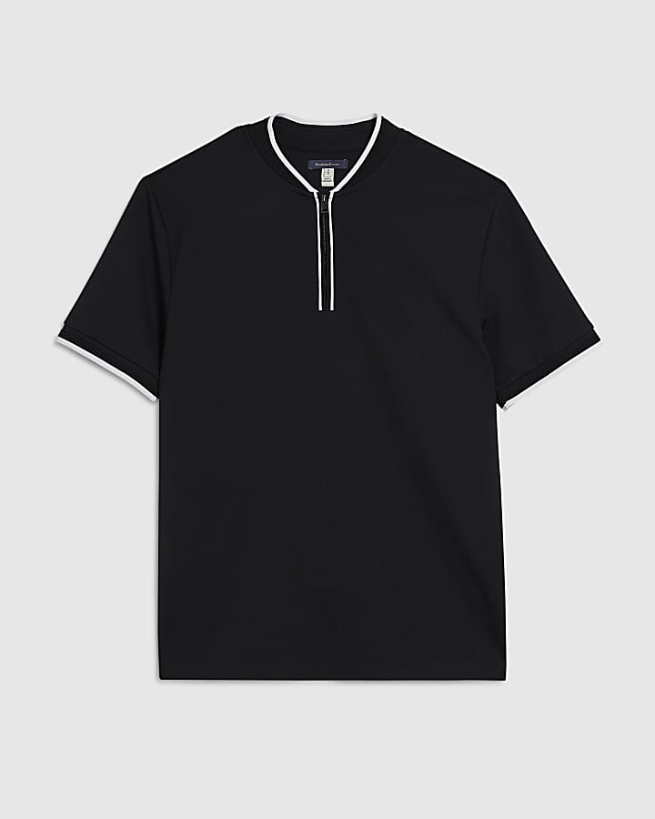 Black Slim Fit Tipped Baseball Shirt