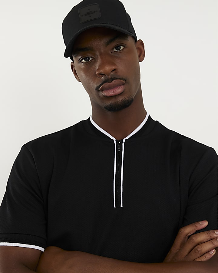 Black Slim Fit Tipped Baseball Shirt