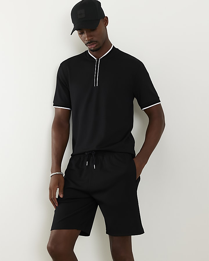 Black Slim Fit Tipped Baseball Shirt