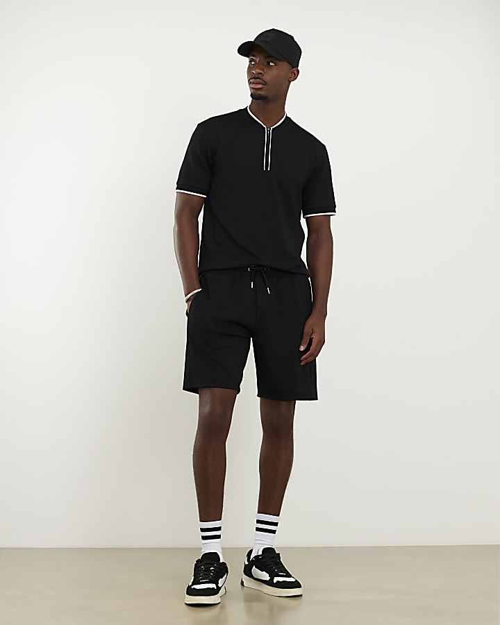 Black Slim Fit Tipped Baseball Shirt