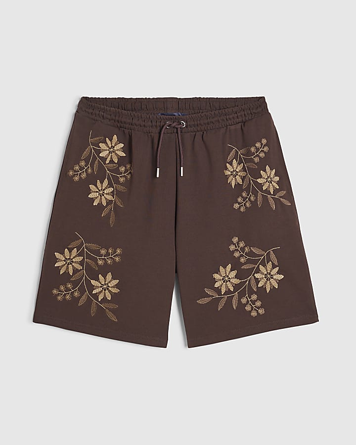 Brown Regular Fit Floral Shorts
