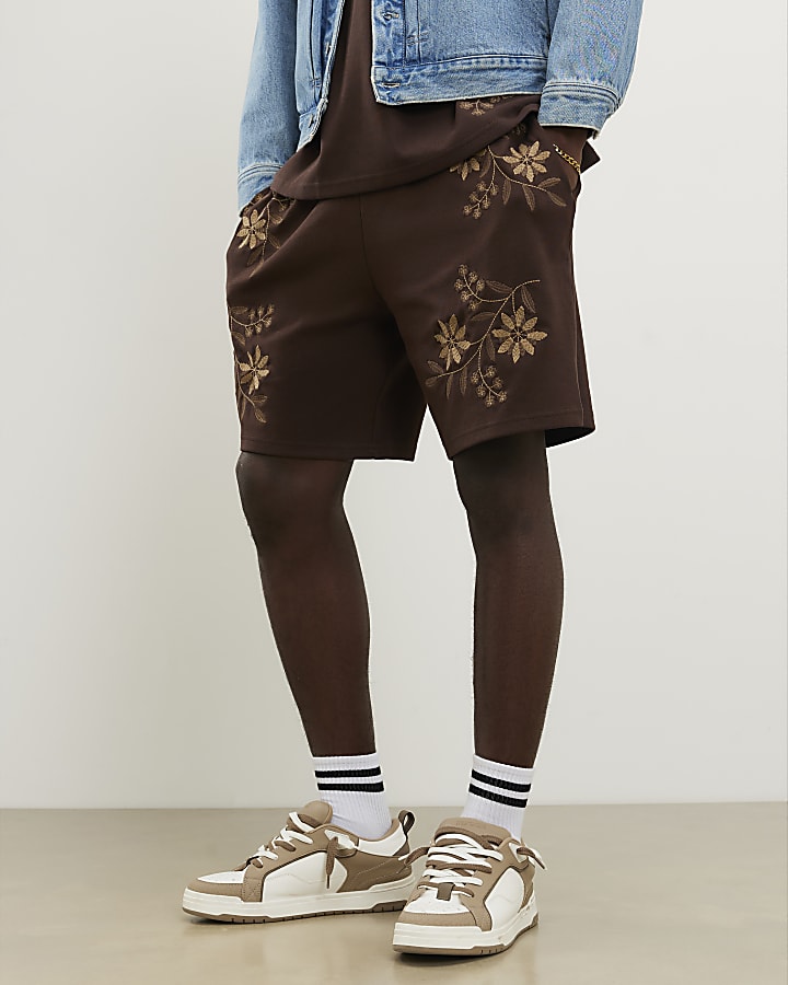 Brown Regular Fit Floral Shorts