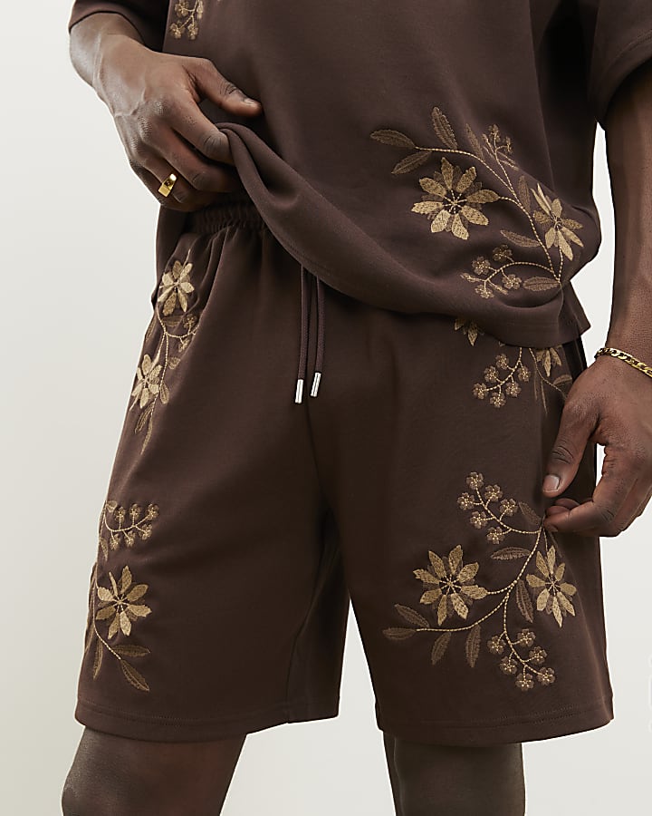 Brown Regular Fit Floral Shorts