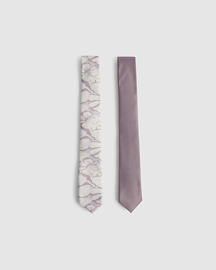 Purple Floral and Plain Skinny Tie Set