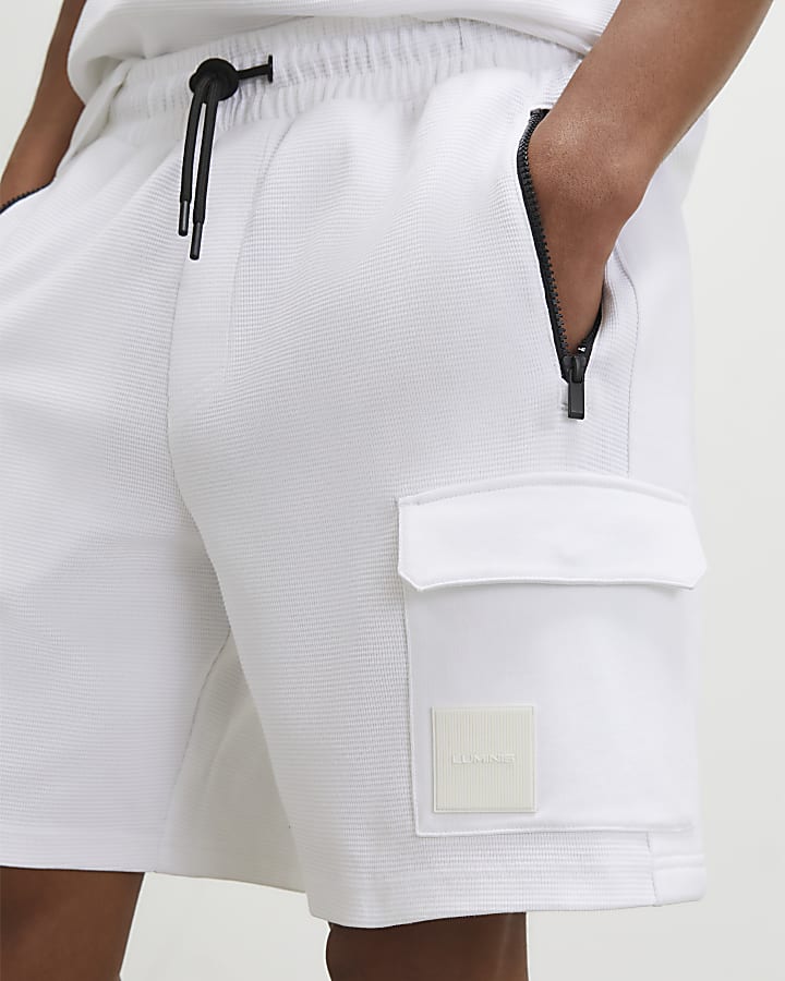 White Regular Fit Textured Cargo Shorts