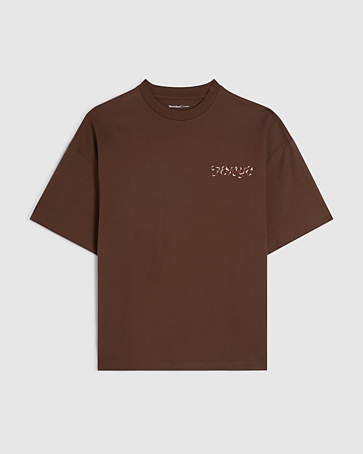Brown Oversized Fit Tokyo Dragon T-Shirt