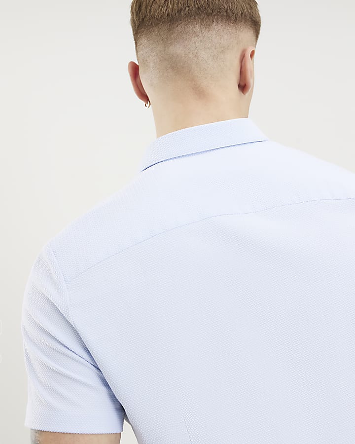 Blue Muscle Fit Textured Shirt