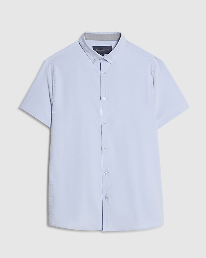 Blue Muscle Fit Textured Shirt