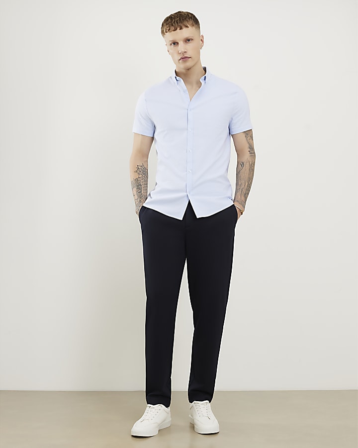 Blue Muscle Fit Textured Shirt