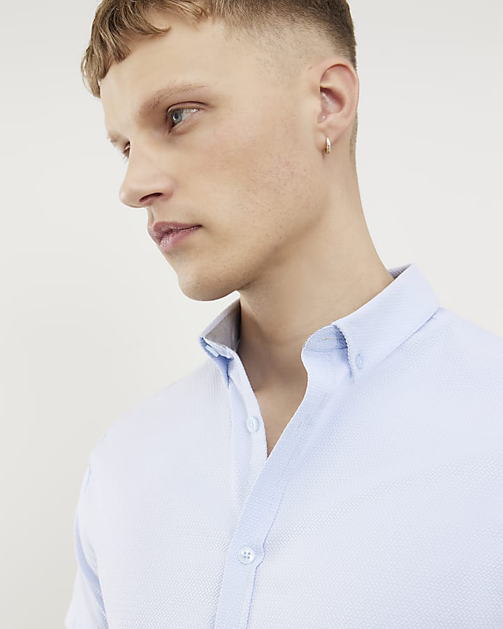 Blue Muscle Fit Textured Shirt