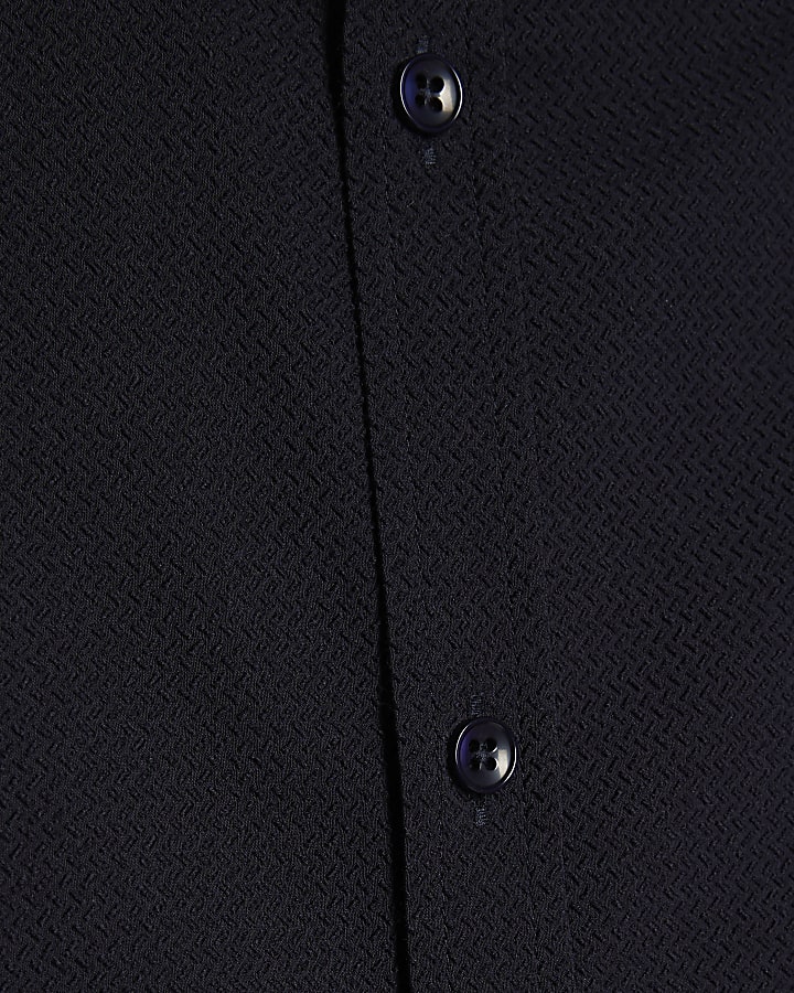 Navy Muscle Fit Textured Shirt