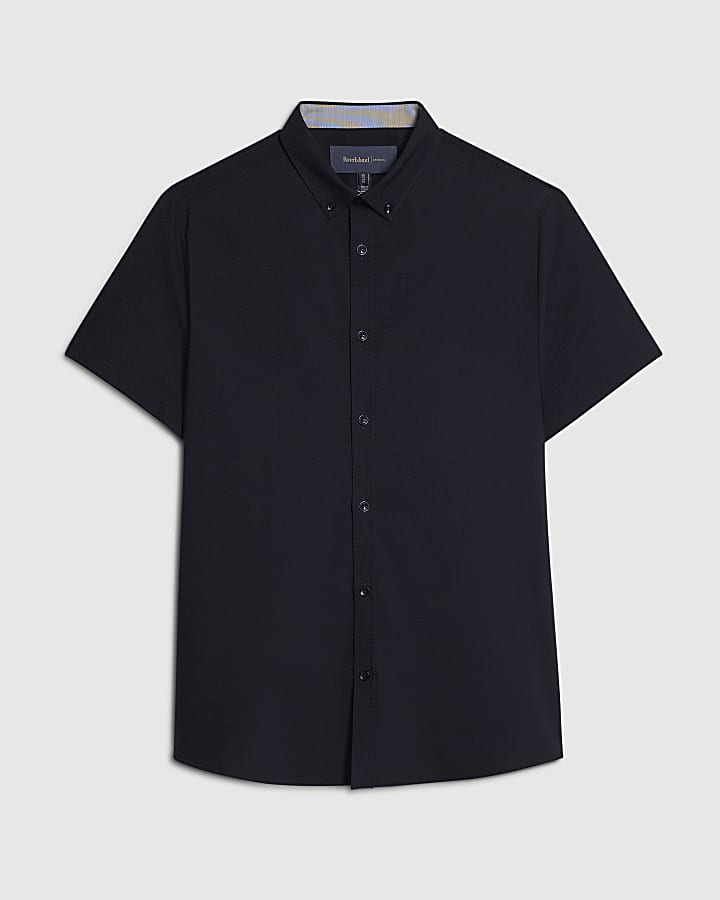 Navy Muscle Fit Textured Shirt